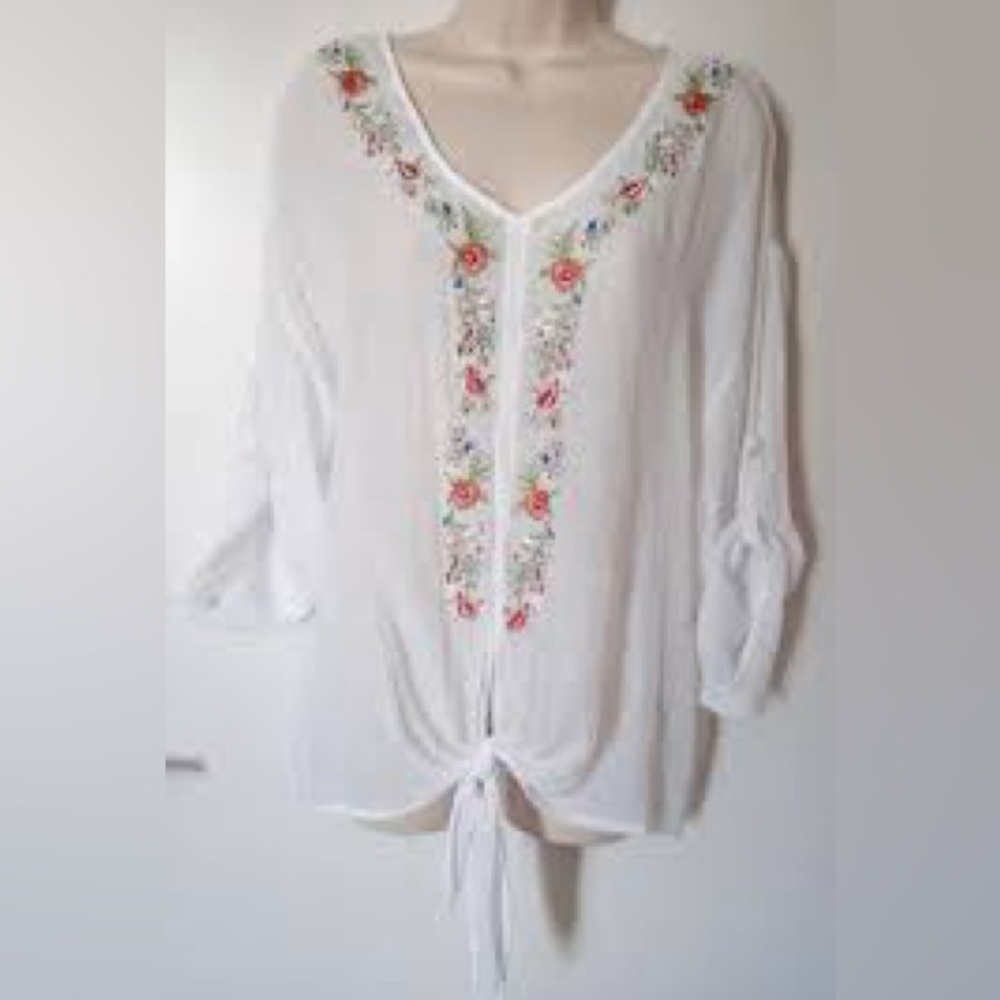 Zac & Rachel Boho Women's White Embroidered Top  Blouse Size 1X
